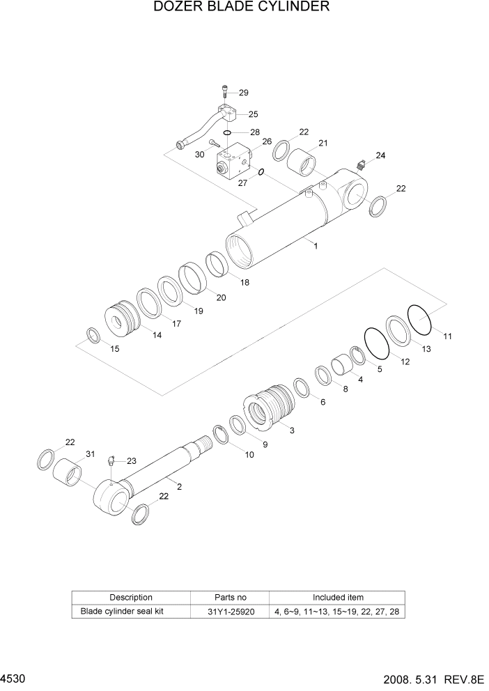 Схема запчастей Hyundai R80-7 - PAGE 4530 DOZER BLADE CYLINDER ГИДРАВЛИЧЕСКИЕ КОМПОНЕНТЫ