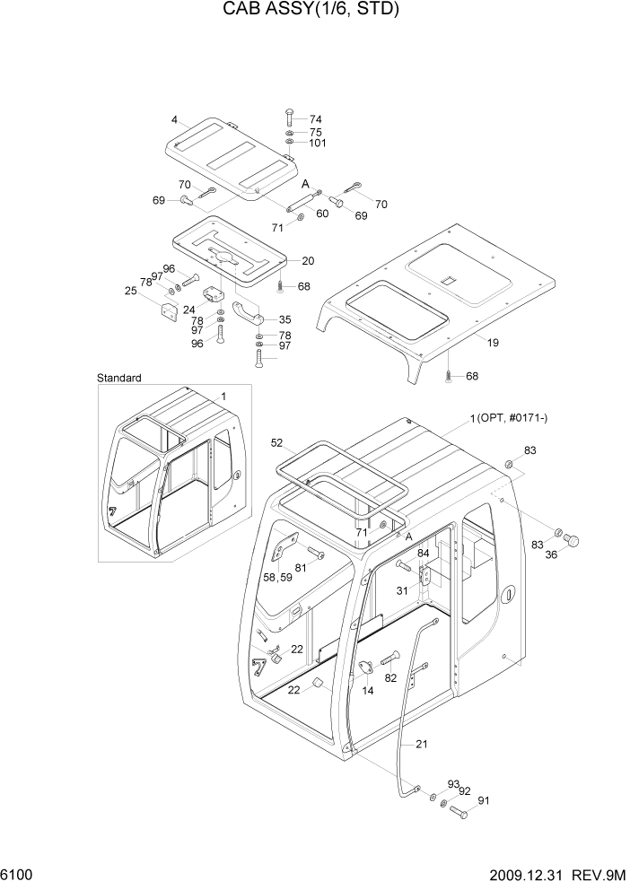 Схема запчастей Hyundai R80-7 - PAGE 6100 CAB ASSY(1/6, STD & FOG TYPE) СТРУКТУРА