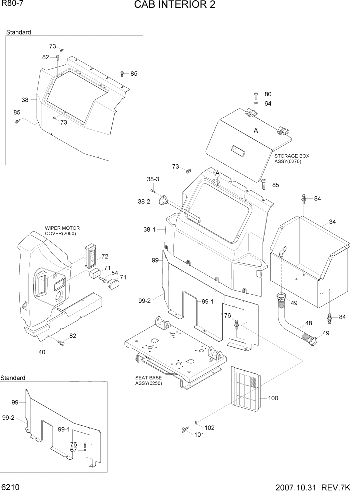 Схема запчастей Hyundai R80-7 - PAGE 6210 CAB INTERIOR 2 СТРУКТУРА