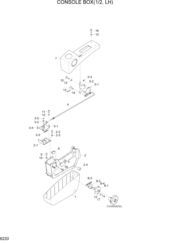 Схема запчастей Hyundai R80-7 - PAGE 6220 CONSOLE BOX(1/2, LH) СТРУКТУРА