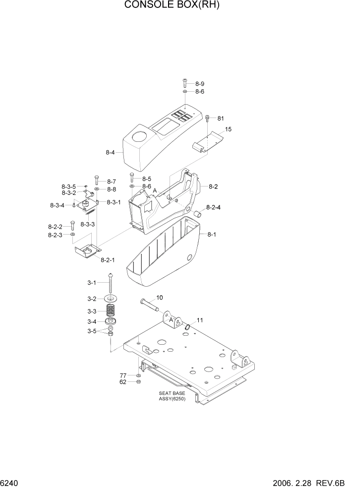 Схема запчастей Hyundai R80-7 - PAGE 6240 CONSOLE BOX(RH) СТРУКТУРА