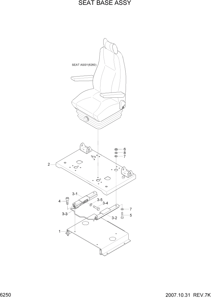 Схема запчастей Hyundai R80-7 - PAGE 6250 SEAT BASE ASSY СТРУКТУРА