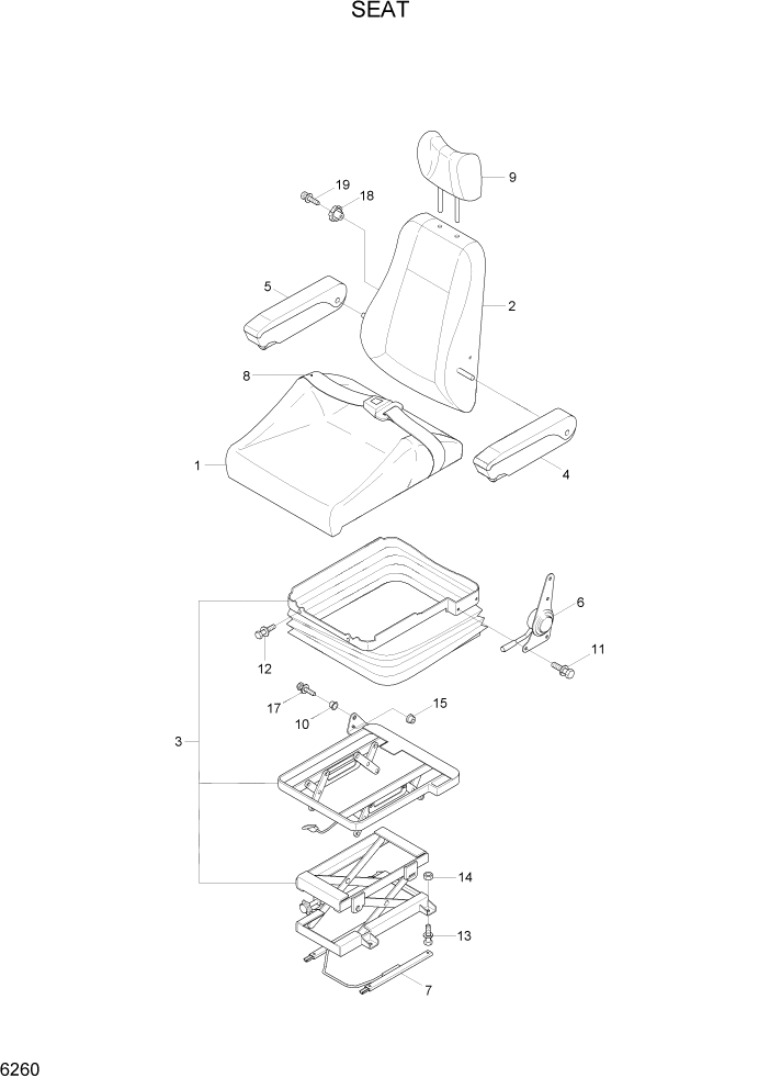 Схема запчастей Hyundai R80-7 - PAGE 6260 SEAT СТРУКТУРА