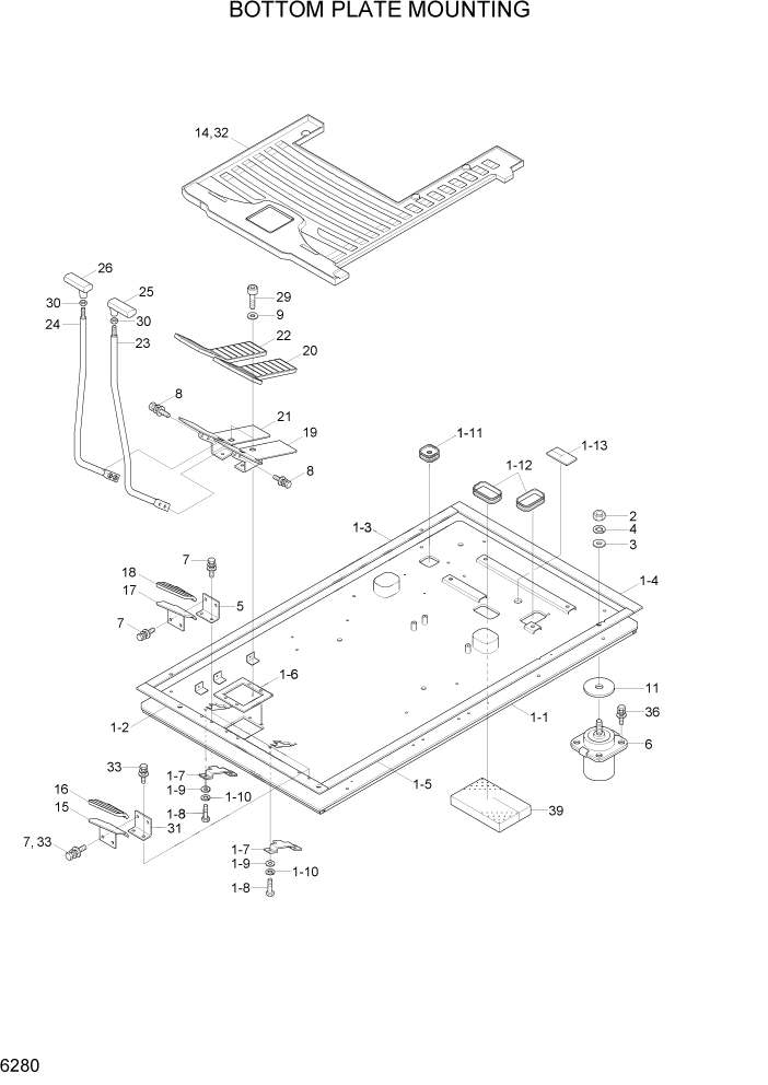 Схема запчастей Hyundai R80-7 - PAGE 6280 BOTTOM PLATE MOUNTING СТРУКТУРА