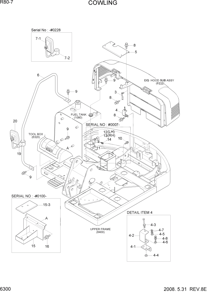 Схема запчастей Hyundai R80-7 - PAGE 6300 COWLING СТРУКТУРА