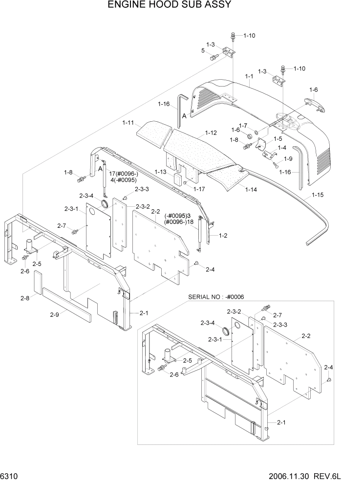 Схема запчастей Hyundai R80-7 - PAGE 6310 ENGINE HOOD SUB ASSY СТРУКТУРА