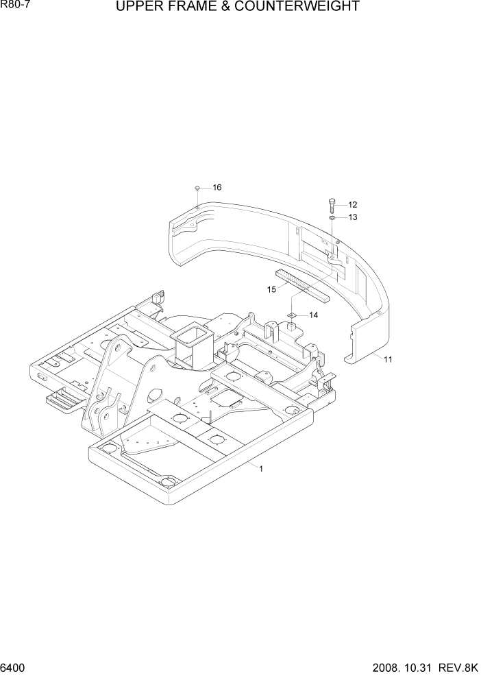 Схема запчастей Hyundai R80-7 - PAGE 6400 UPPER FRAME & COUNTERWEIGHT СТРУКТУРА