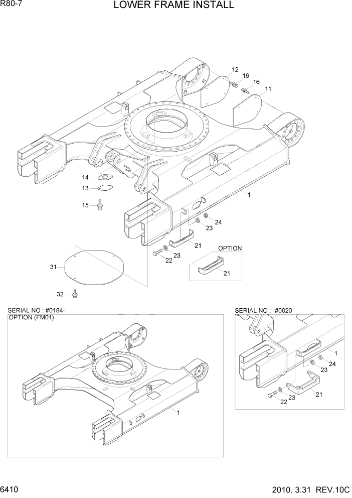 Схема запчастей Hyundai R80-7 - PAGE 6410 LOWER FRAME & COVER СТРУКТУРА