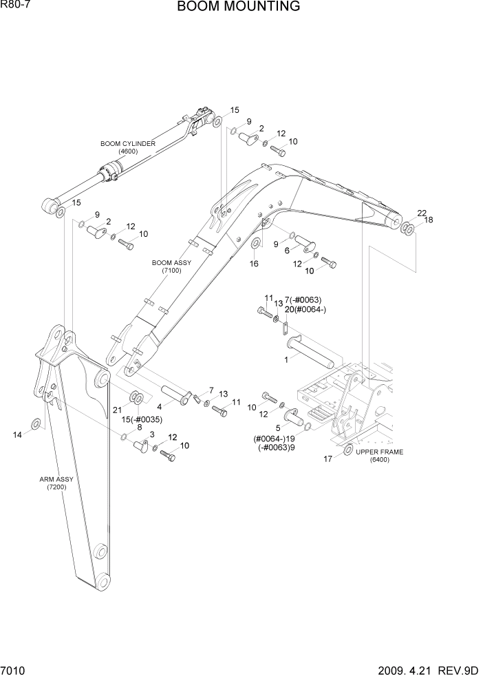 Схема запчастей Hyundai R80-7 - PAGE 7010 BOOM MOUNTING РАБОЧЕЕ ОБОРУДОВАНИЕ