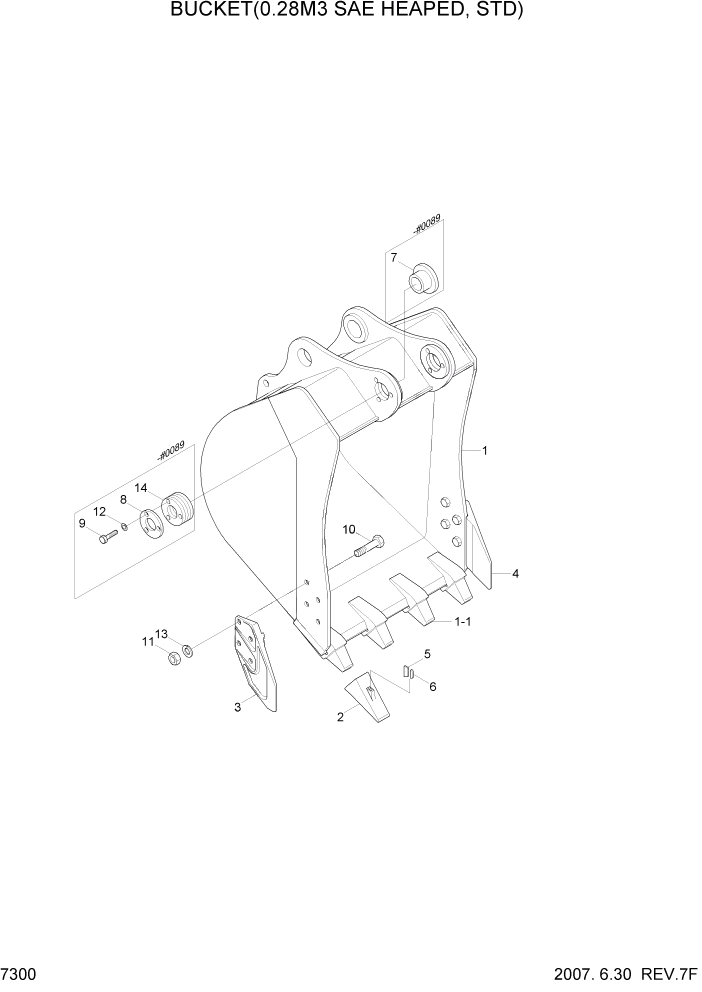 Схема запчастей Hyundai R80-7 - PAGE 7300 BUCKET(0.28M3 SAE HEAPED, STD) РАБОЧЕЕ ОБОРУДОВАНИЕ