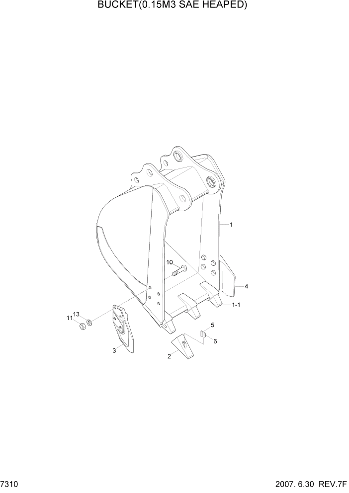 Схема запчастей Hyundai R80-7 - PAGE 7310 BUCKET(0.15M3 SAE HEAPED) РАБОЧЕЕ ОБОРУДОВАНИЕ