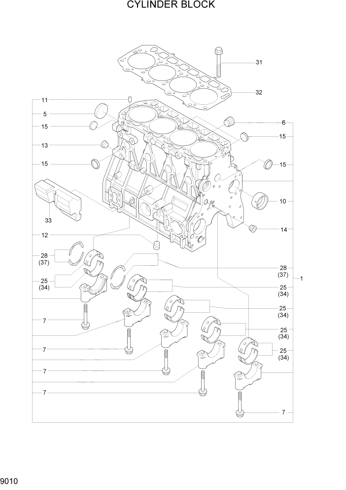 Схема запчастей Hyundai R80-7 - PAGE 9010 CYLINDER BLOCK ДВИГАТЕЛЬ БАЗА