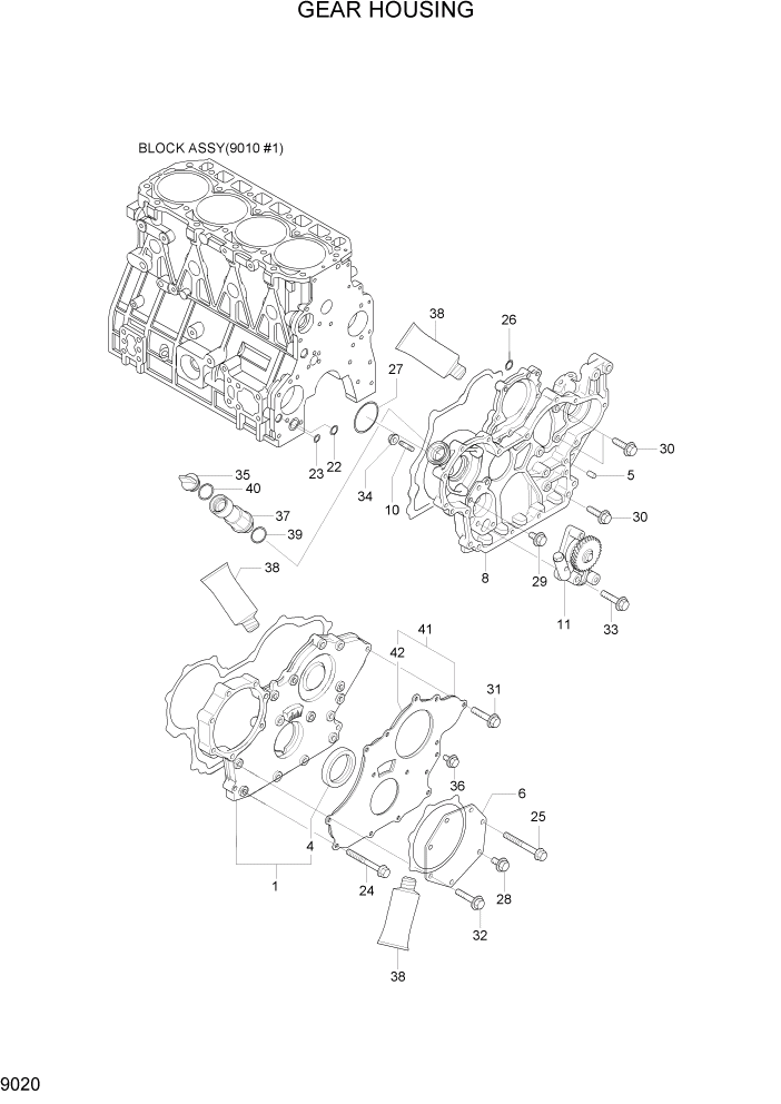 Схема запчастей Hyundai R80-7 - PAGE 9020 GEAR HOUSING ДВИГАТЕЛЬ БАЗА