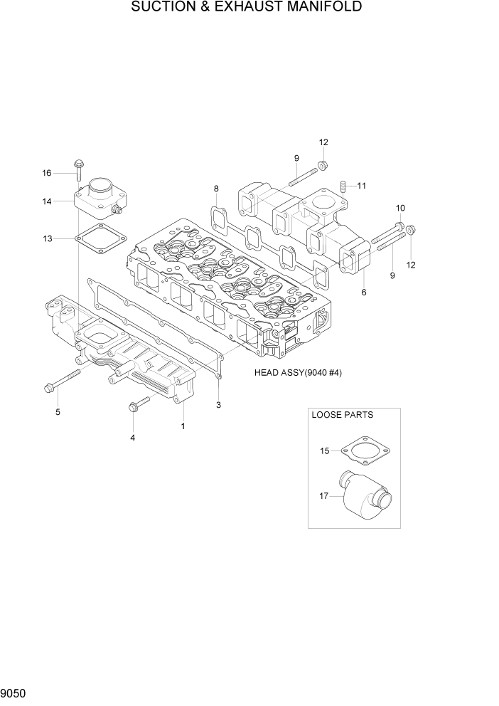 Схема запчастей Hyundai R80-7 - PAGE 9050 SUCTION & EXHAUST MAINFOLD ДВИГАТЕЛЬ БАЗА