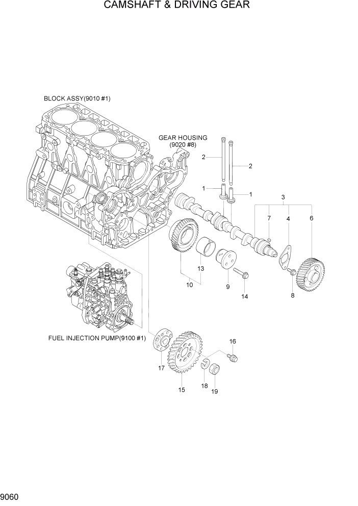 Схема запчастей Hyundai R80-7 - PAGE 9060 CAMSHAFT & DRIVING GEAR ДВИГАТЕЛЬ БАЗА