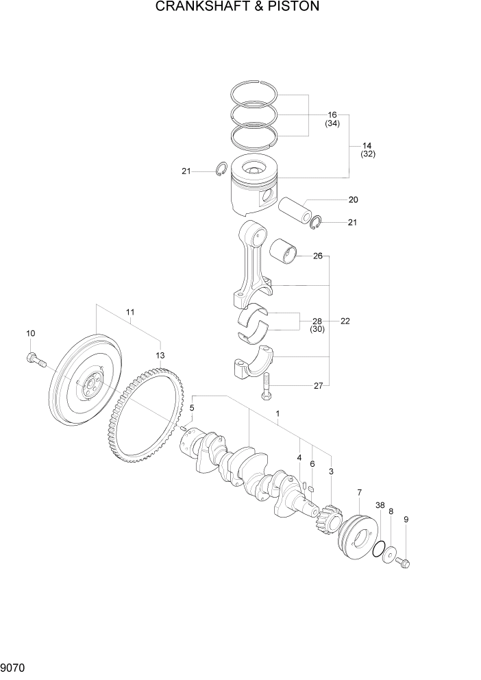 Схема запчастей Hyundai R80-7 - PAGE 9070 CRANKSHAFT & PISTON ДВИГАТЕЛЬ БАЗА