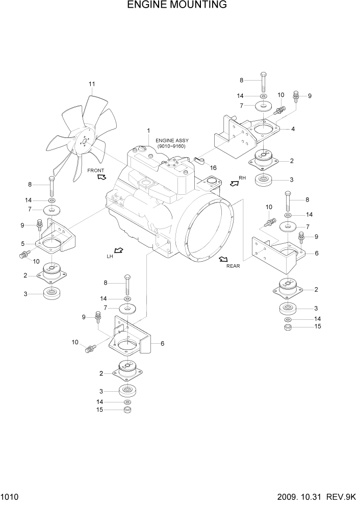 Схема запчастей Hyundai R80-7A - PAGE 1010 ENGINE MOUNTING СИСТЕМА ДВИГАТЕЛЯ