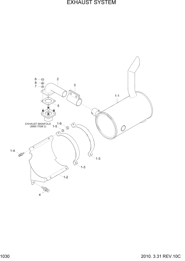 Схема запчастей Hyundai R80-7A - PAGE 1030 EXHAUST SYSTEM СИСТЕМА ДВИГАТЕЛЯ