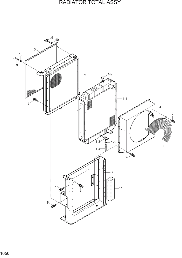 Схема запчастей Hyundai R80-7A - PAGE 1050 RADIATOR TOTAL ASSY СИСТЕМА ДВИГАТЕЛЯ