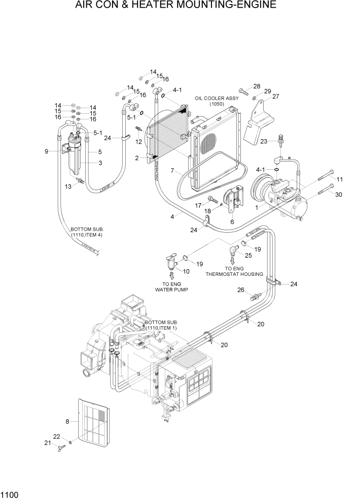 Схема запчастей Hyundai R80-7A - PAGE 1100 AIRCON & HEATER MOUNTING-ENGINE СИСТЕМА ДВИГАТЕЛЯ