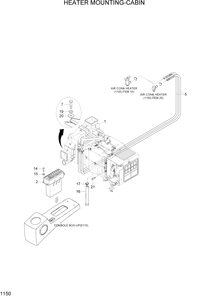 Схема запчастей Hyundai R80-7A - PAGE 1150 HEATER MOUNTING-CABIN СИСТЕМА ДВИГАТЕЛЯ