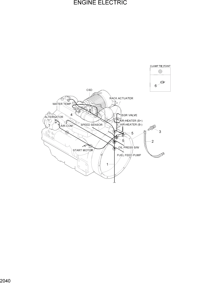 Схема запчастей Hyundai R80-7A - PAGE 2040 ENGINE ELECTRIC ЭЛЕКТРИЧЕСКАЯ СИСТЕМА