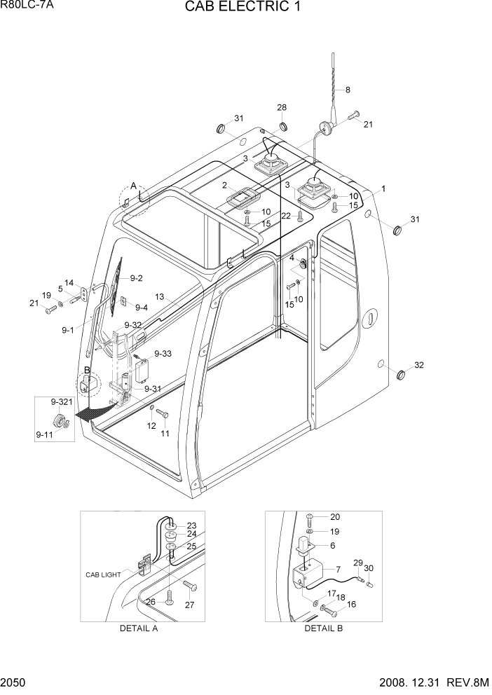 Схема запчастей Hyundai R80-7A - PAGE 2050 CAB ELECTRIC 1 ЭЛЕКТРИЧЕСКАЯ СИСТЕМА