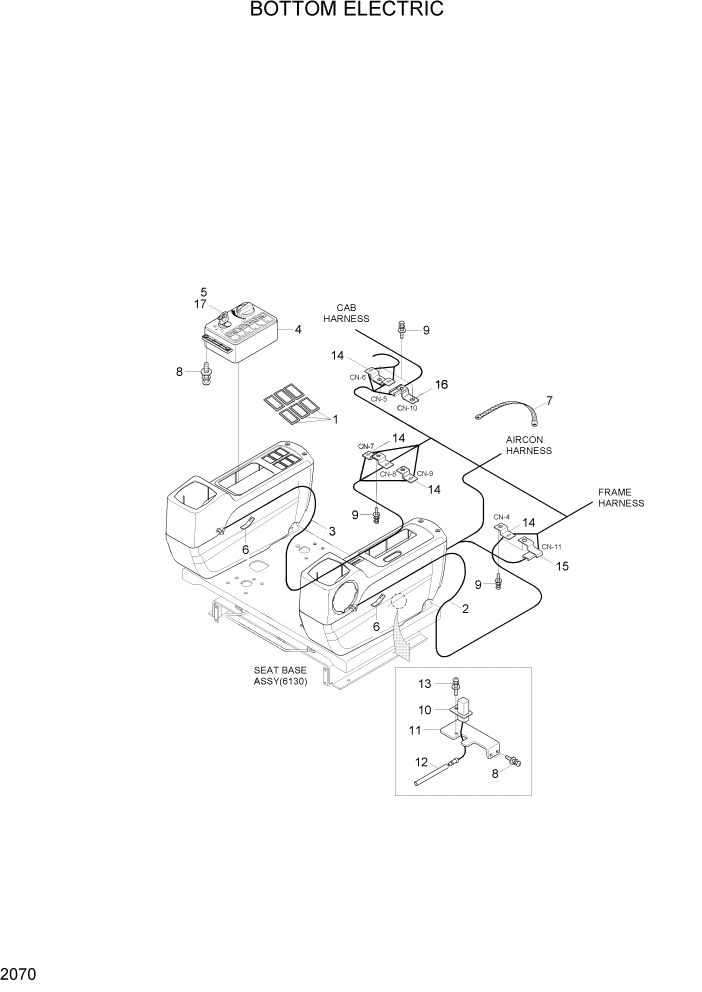 Схема запчастей Hyundai R80-7A - PAGE 2070 BOTTOM ELECTRIC ЭЛЕКТРИЧЕСКАЯ СИСТЕМА