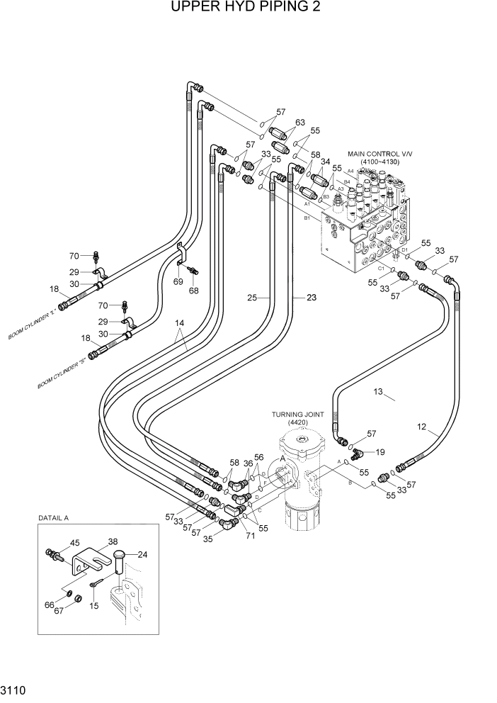 Схема запчастей Hyundai R80-7A - PAGE 3110 UPPER HYD PIPING 2 ГИДРАВЛИЧЕСКАЯ СИСТЕМА