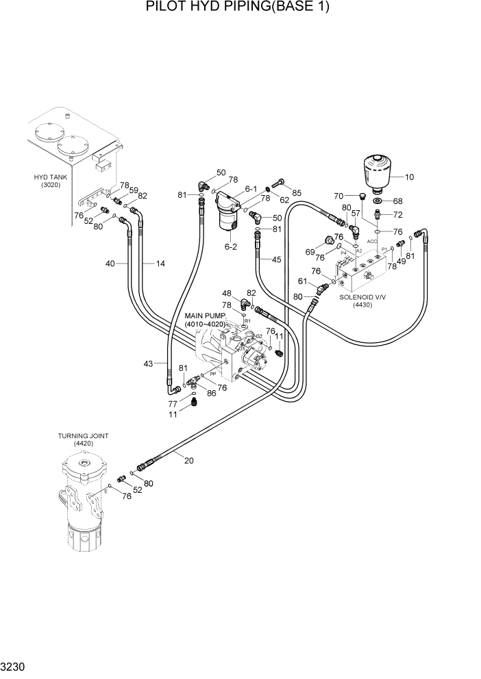 Схема запчастей Hyundai R80-7A - PAGE 3230 PILOT HYD PIPING(BASE 1) ГИДРАВЛИЧЕСКАЯ СИСТЕМА