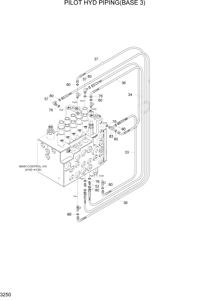 Схема запчастей Hyundai R80-7A - PAGE 3250 PILOT HYD PIPING(BASE 3) ГИДРАВЛИЧЕСКАЯ СИСТЕМА