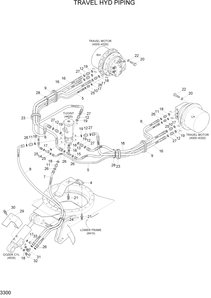 Схема запчастей Hyundai R80-7A - PAGE 3300 TRAVEL HYD PIPING ГИДРАВЛИЧЕСКАЯ СИСТЕМА