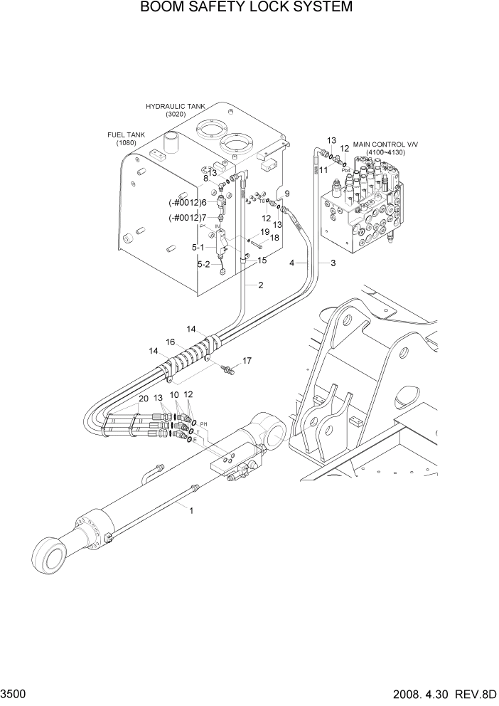 Схема запчастей Hyundai R80-7A - PAGE 3500 BOOM SAFETY LOCK SYSTEM ГИДРАВЛИЧЕСКАЯ СИСТЕМА