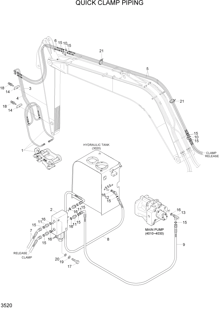 Схема запчастей Hyundai R80-7A - PAGE 3520 QUICK CLAMP HYD PIPING ГИДРАВЛИЧЕСКАЯ СИСТЕМА