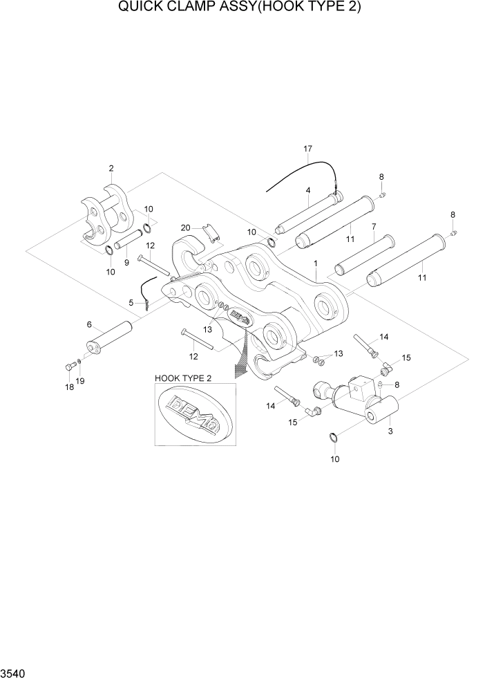 Схема запчастей Hyundai R80-7A - PAGE 3540 QUICK CLAMP ASSY(HOOK TYPE 2) ГИДРАВЛИЧЕСКАЯ СИСТЕМА