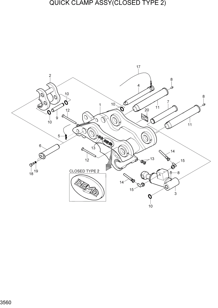 Схема запчастей Hyundai R80-7A - PAGE 3560 QUICK CLAMP ASSY(CLOSED TYPE 2) ГИДРАВЛИЧЕСКАЯ СИСТЕМА