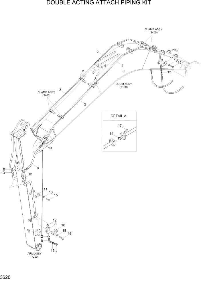 Схема запчастей Hyundai R80-7A - PAGE 3620 DOUBLE ACTING ATTACH PIPING KIT ГИДРАВЛИЧЕСКАЯ СИСТЕМА