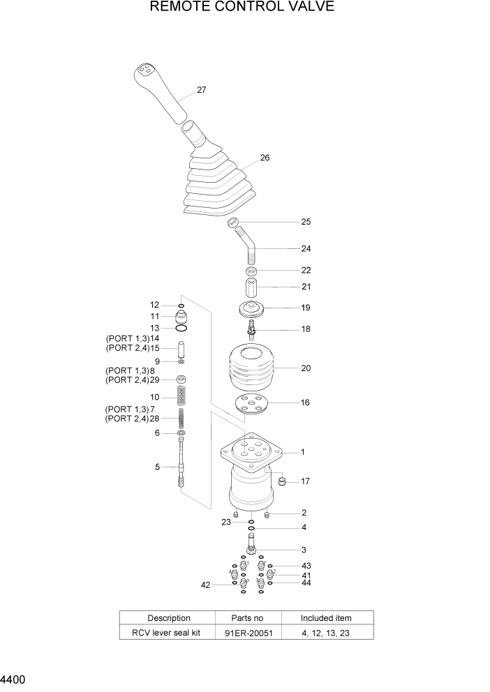 Схема запчастей Hyundai R80-7A - PAGE 4400 REMOTE CONTROL LEVER ГИДРАВЛИЧЕСКИЕ КОМПОНЕНТЫ