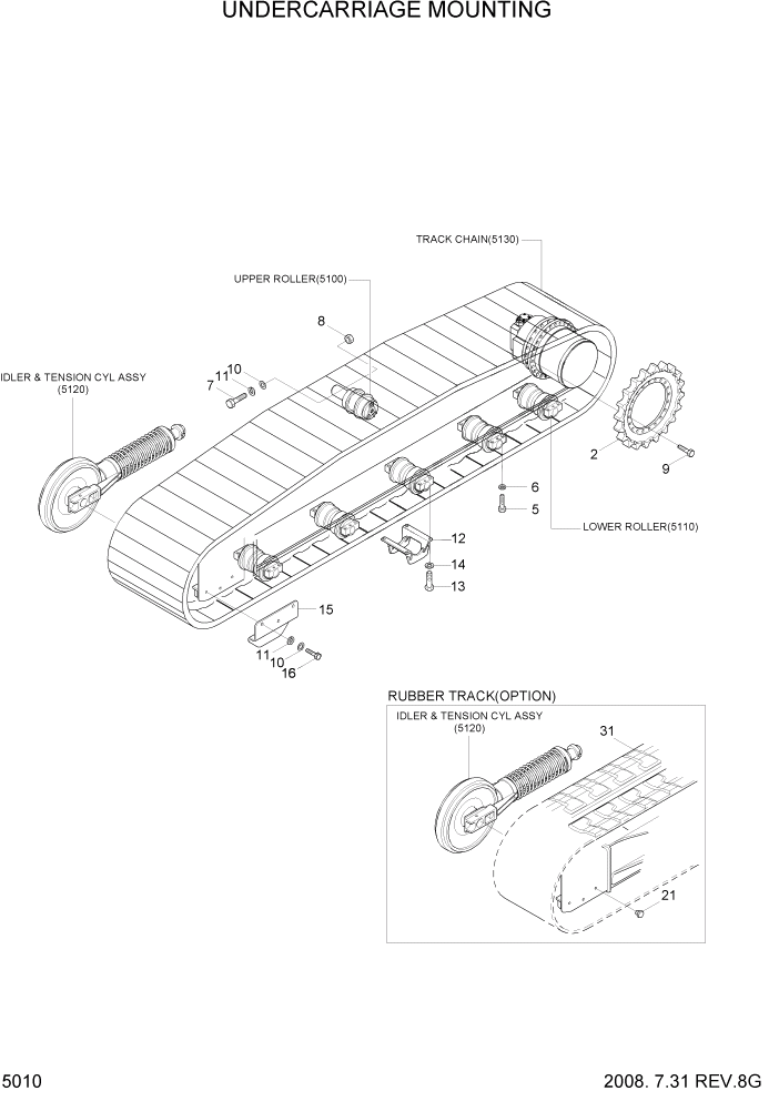 Схема запчастей Hyundai R80-7A - PAGE 5010 UNDERCARRIAGE MOUNTING ХОДОВАЯ ЧАСТЬ