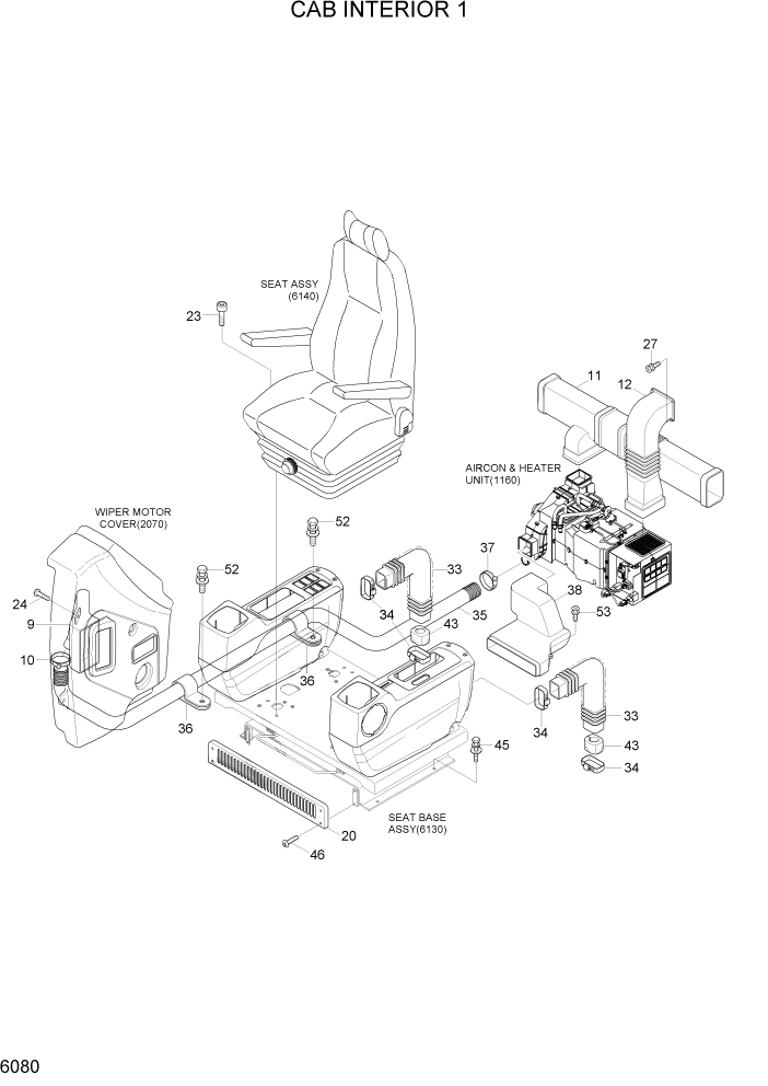 Схема запчастей Hyundai R80-7A - PAGE 6080 CAB INTERIOR 1 СТРУКТУРА