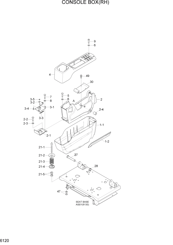 Схема запчастей Hyundai R80-7A - PAGE 6120 CONSOLE BOX(RH) СТРУКТУРА