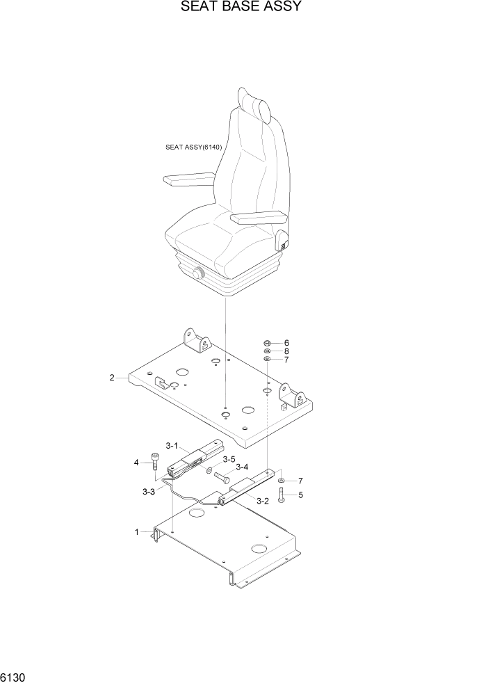 Схема запчастей Hyundai R80-7A - PAGE 6130 SEAT BASE ASSY СТРУКТУРА