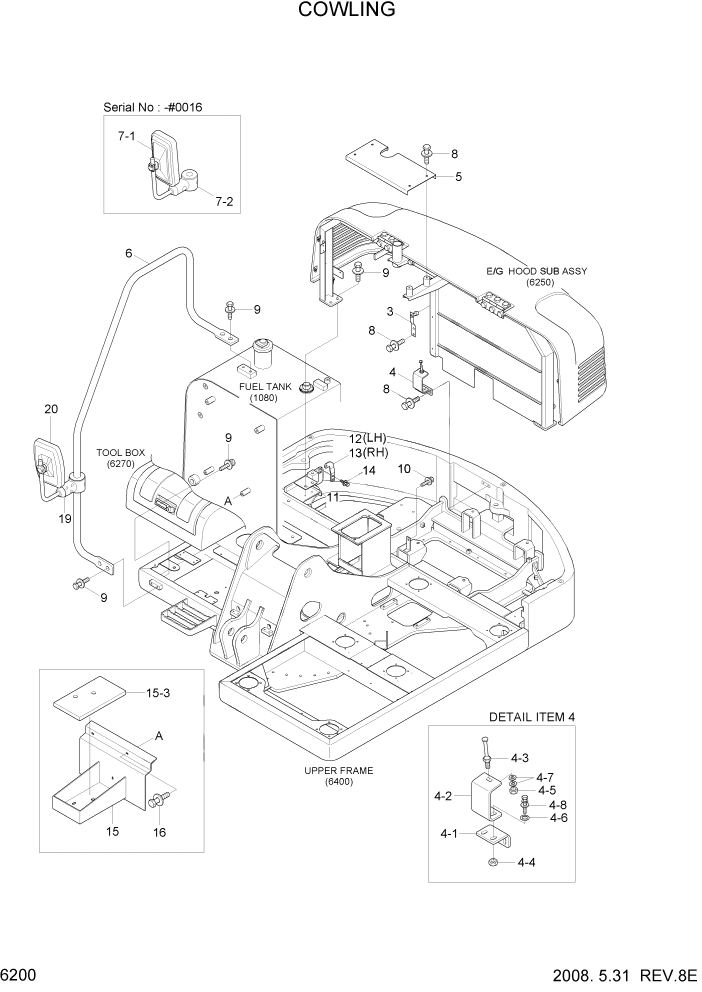 Схема запчастей Hyundai R80-7A - PAGE 6200 COWLING СТРУКТУРА