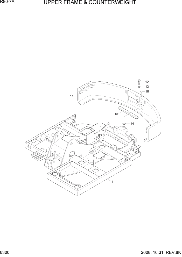 Схема запчастей Hyundai R80-7A - PAGE 6300 UPPER FRAME & COUNTERWEIGHT СТРУКТУРА