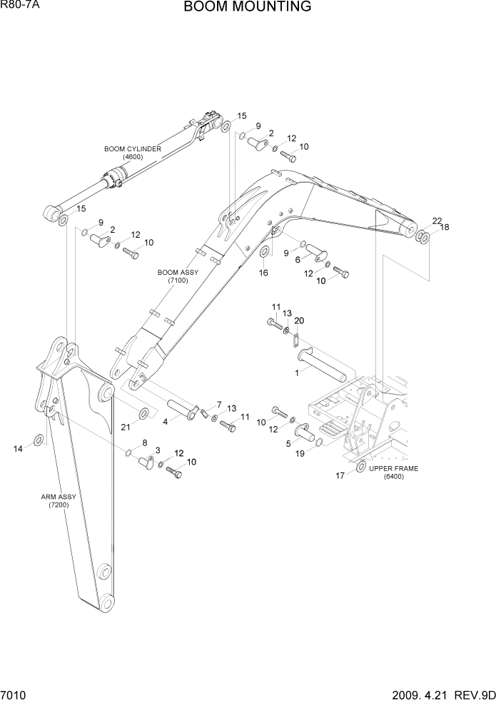 Схема запчастей Hyundai R80-7A - PAGE 7010 BOOM MOUNTING РАБОЧЕЕ ОБОРУДОВАНИЕ