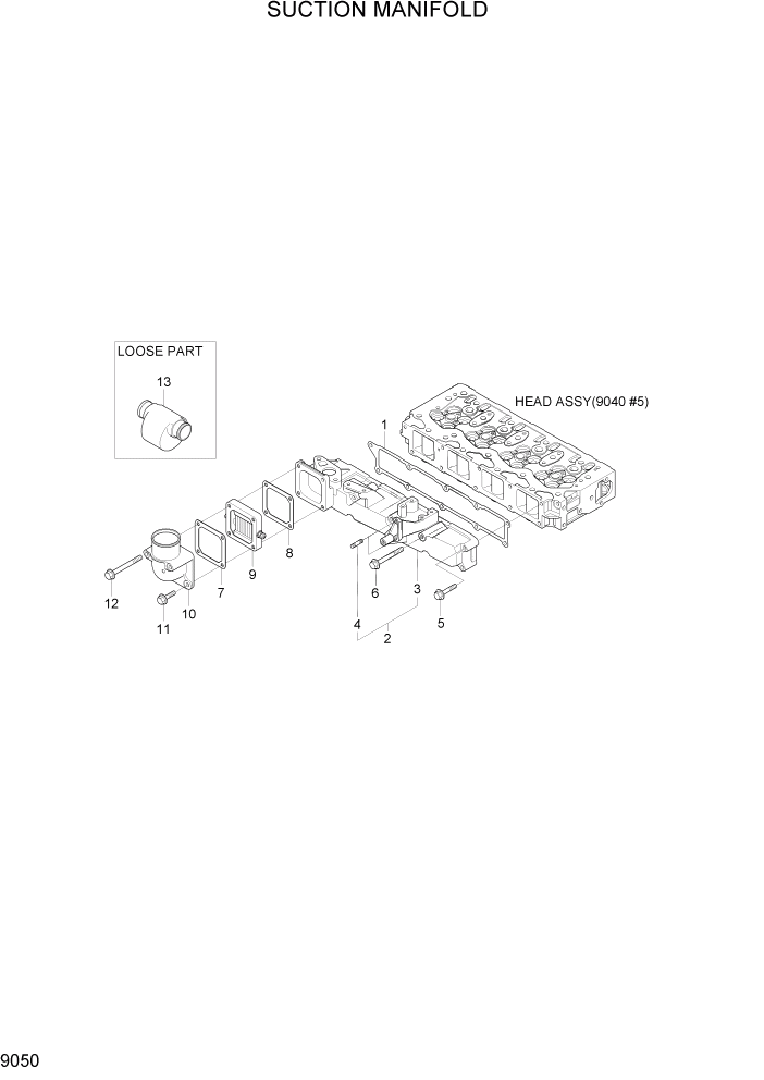 Схема запчастей Hyundai R80-7A - PAGE 9050 INTAKE MAINFOLD ДВИГАТЕЛЬ БАЗА