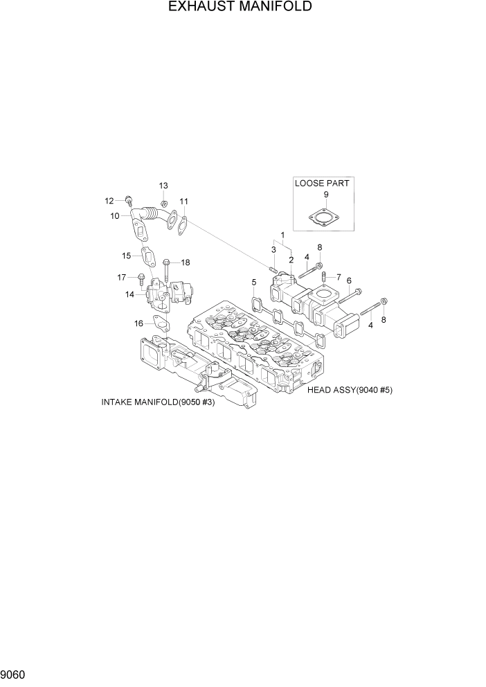 Схема запчастей Hyundai R80-7A - PAGE 9060 EXHASUT MANIFOLD ДВИГАТЕЛЬ БАЗА