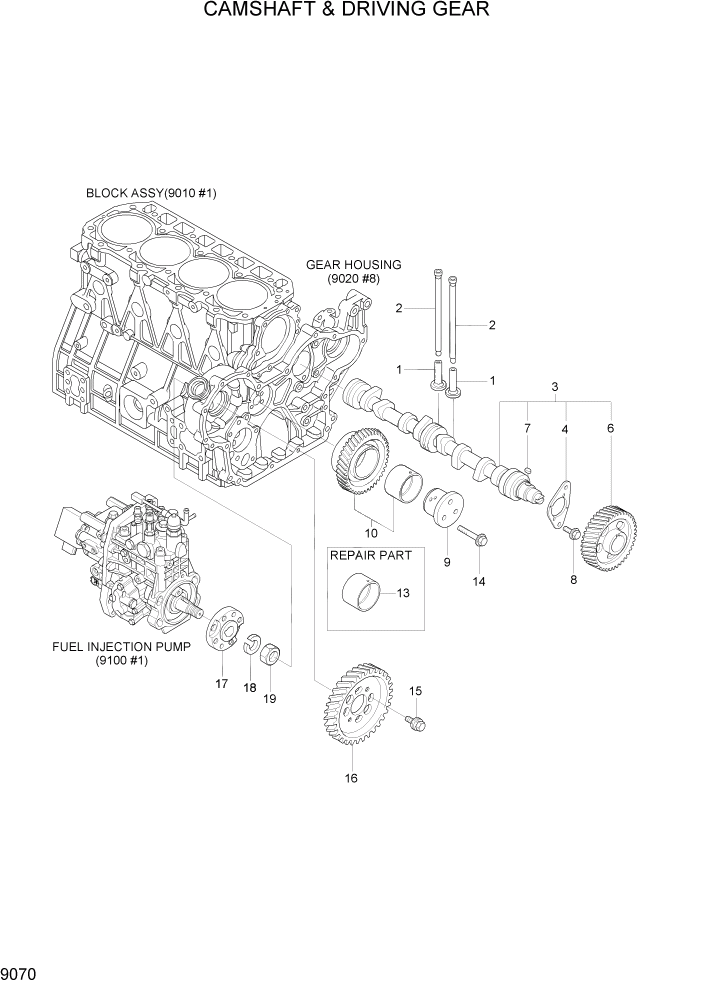 Схема запчастей Hyundai R80-7A - PAGE 9070 CRANKSHAFT & DRIVING GEAR ДВИГАТЕЛЬ БАЗА