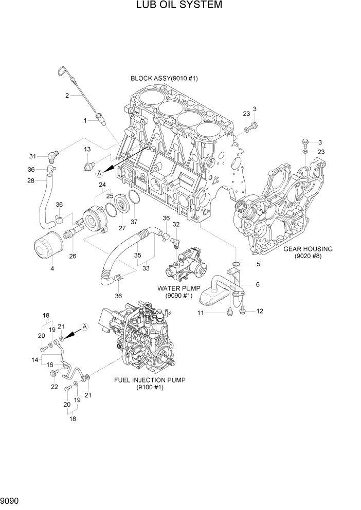 Схема запчастей Hyundai R80-7A - PAGE 9090 LUB.OIL SYSTEM ДВИГАТЕЛЬ БАЗА