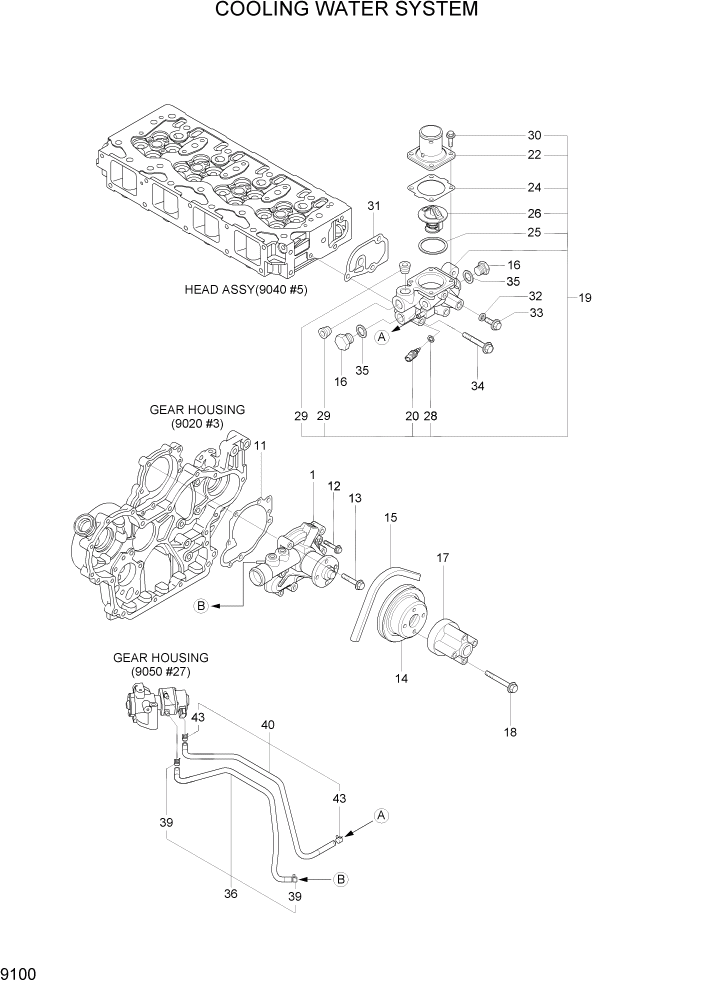 Схема запчастей Hyundai R80-7A - PAGE 9100 COOLING WATER SYSTEM ДВИГАТЕЛЬ БАЗА